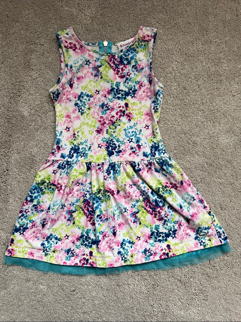 American Girl Pink Blue Green Floral Sleeveless Dress (size 6)